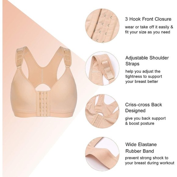 Women Post-Surgical Support Bra Front Closure with Adjustable Straps - Picture 3 of 7
